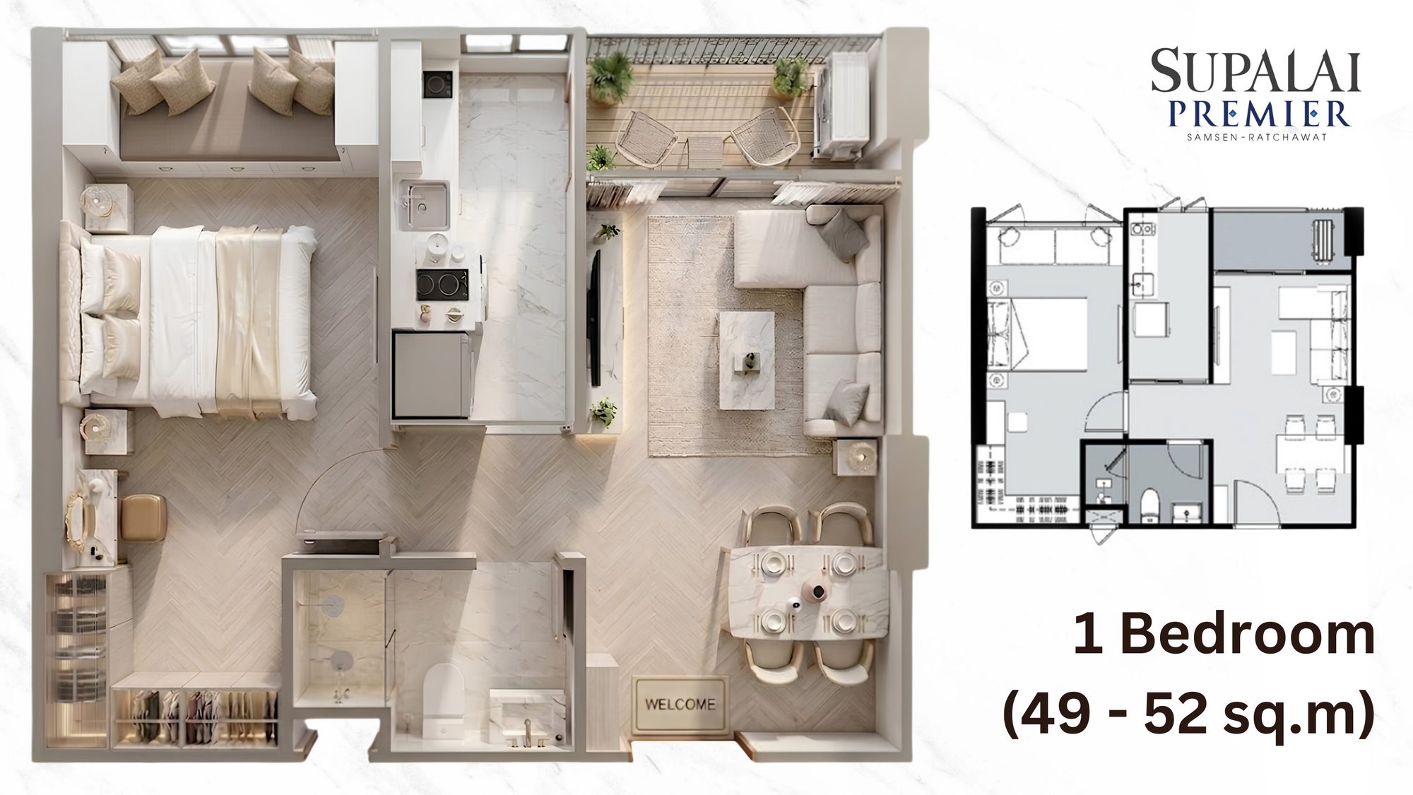 1 Bedroom · 49–52 sqm